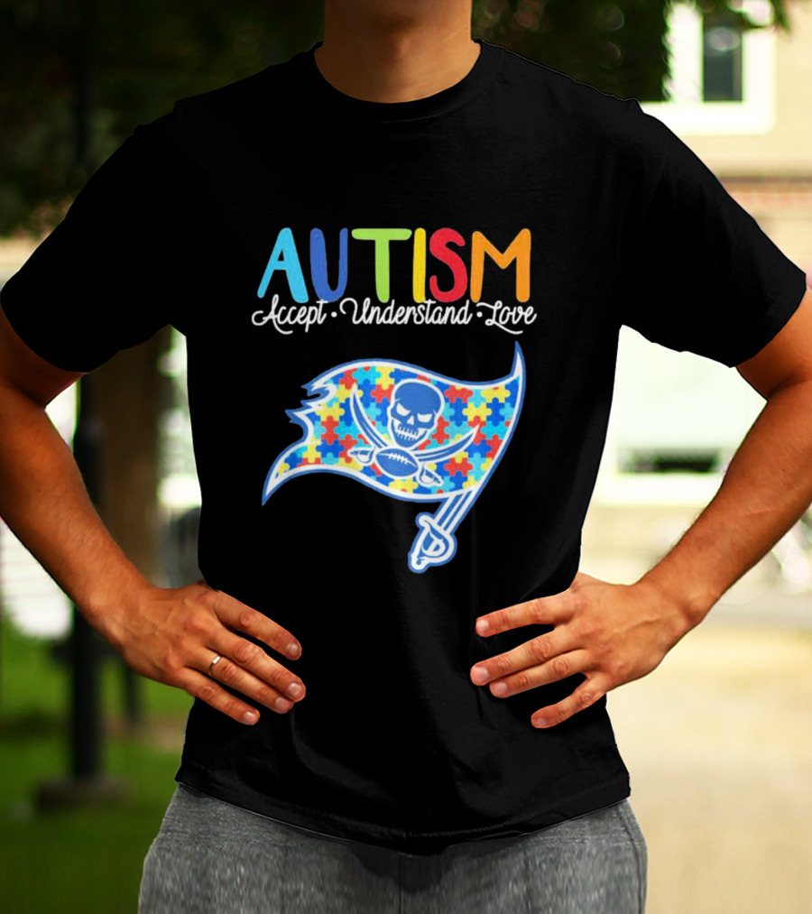 Tampa Bay Buccaneers Autism Awareness Accept Understand Love NFL Puzzle Flag T-Shirt