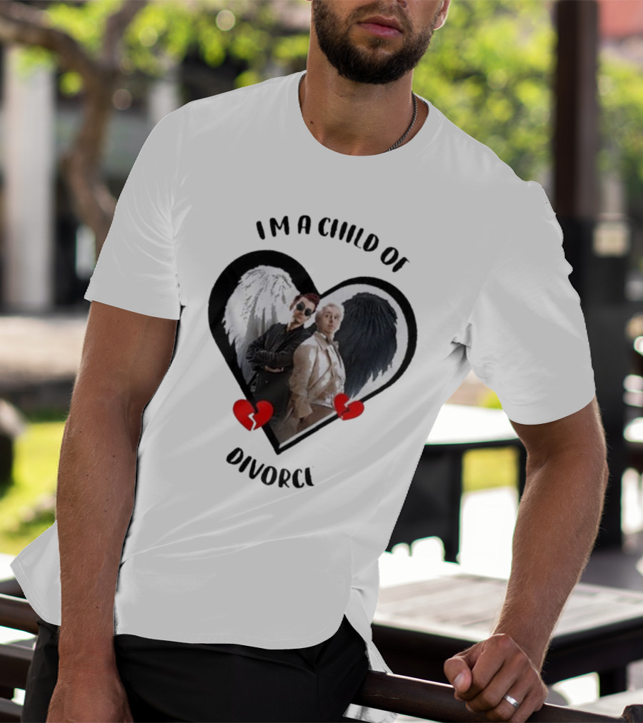 Crowley And Aziraphale I'm A Child Of Divorce Heart Wings T-Shirt