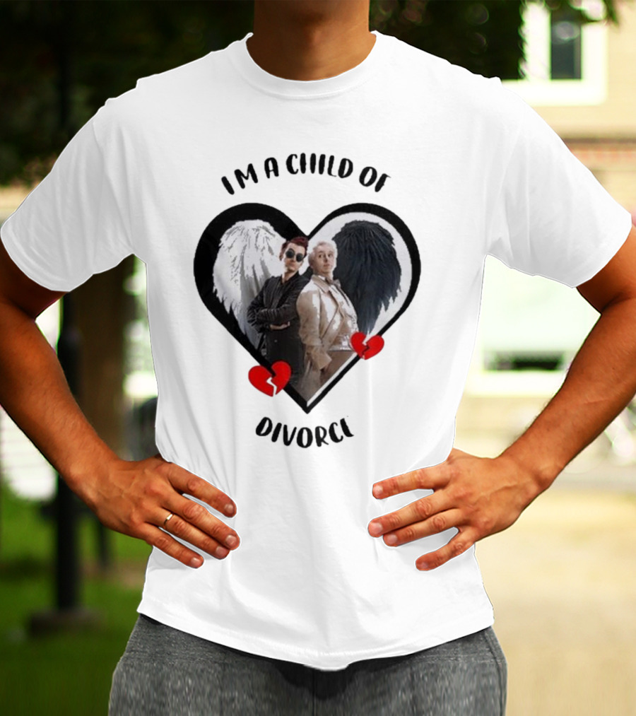 Crowley And Aziraphale I'm A Child Of Divorce Heart Wings T-Shirt