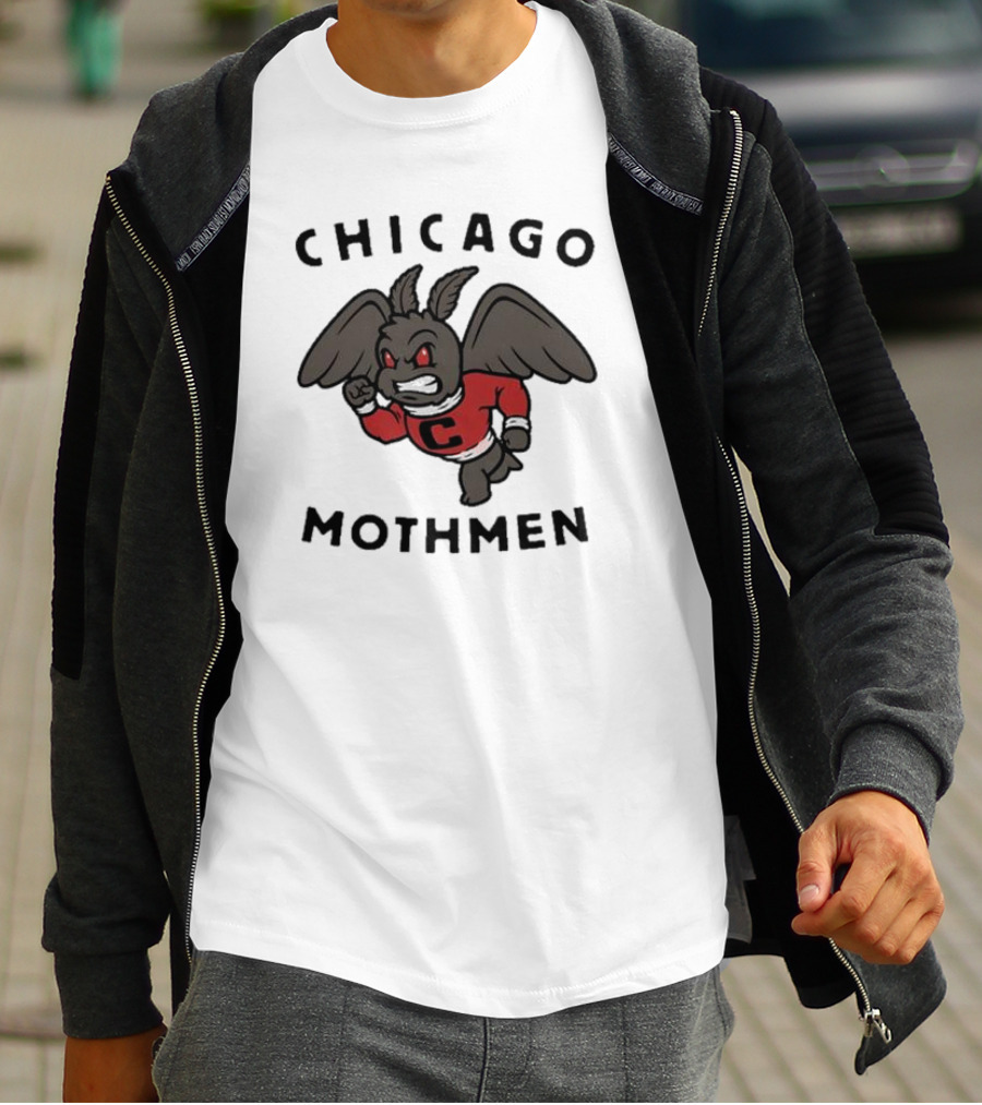 Chicago Mothmen Harebrained Design Winged Mascot C Logo Red Eyes T-Shirt