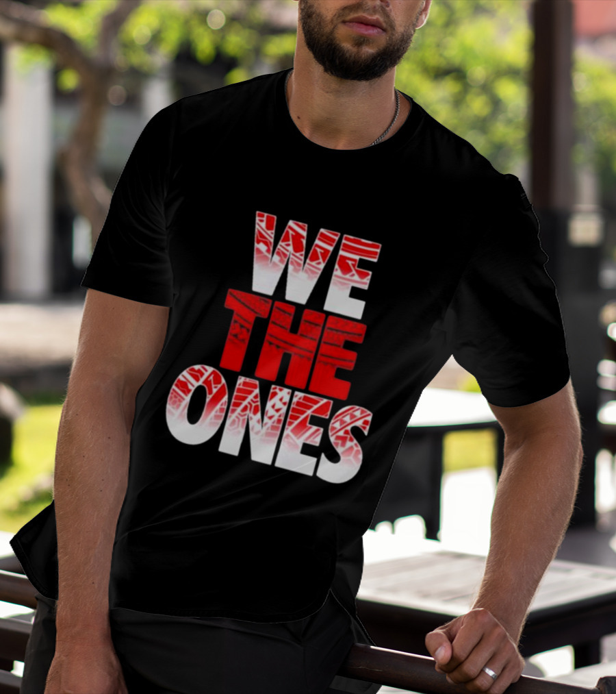 We The Ones Bold Red And White Triangular Brush Pattern Text T-Shirt