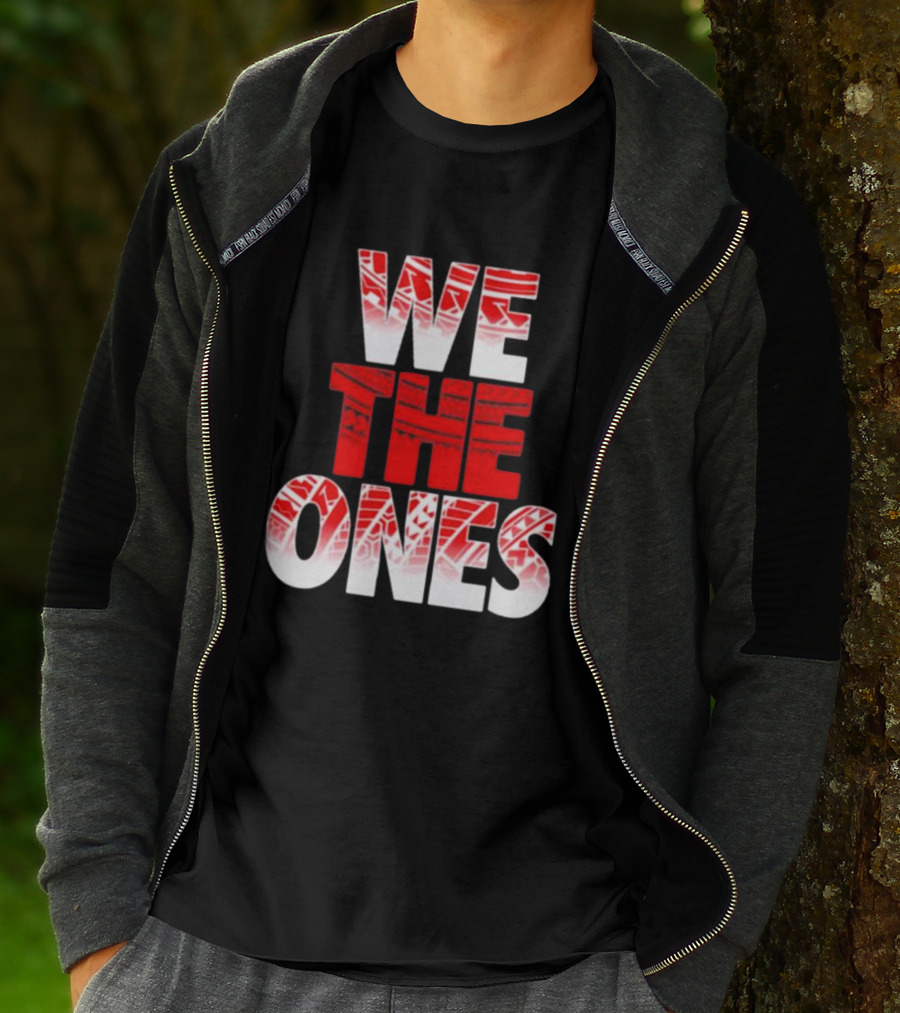 We The Ones Bold Red And White Triangular Brush Pattern Text T-Shirt