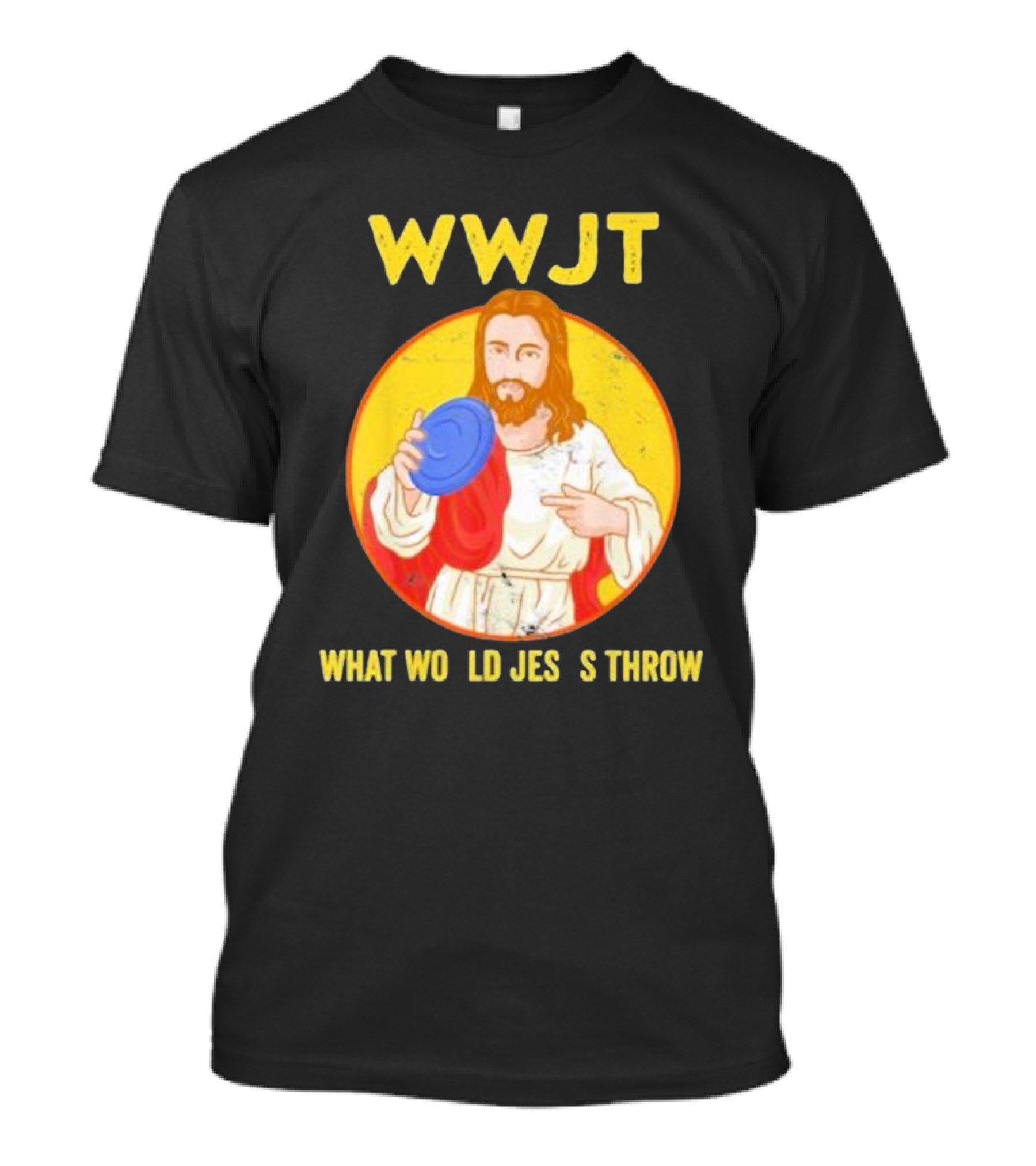 WWJT What Would Jesus Throw Frisbee Golf T-Shirt