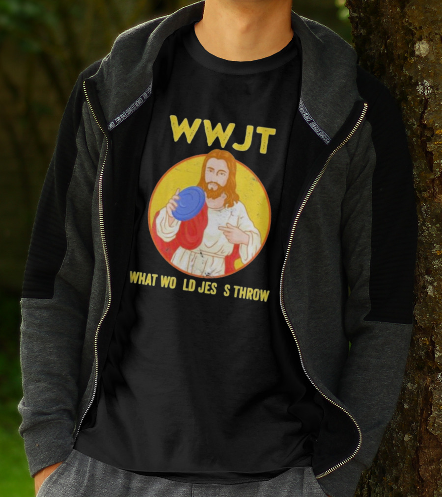 WWJT What Would Jesus Throw Frisbee Golf T-Shirt
