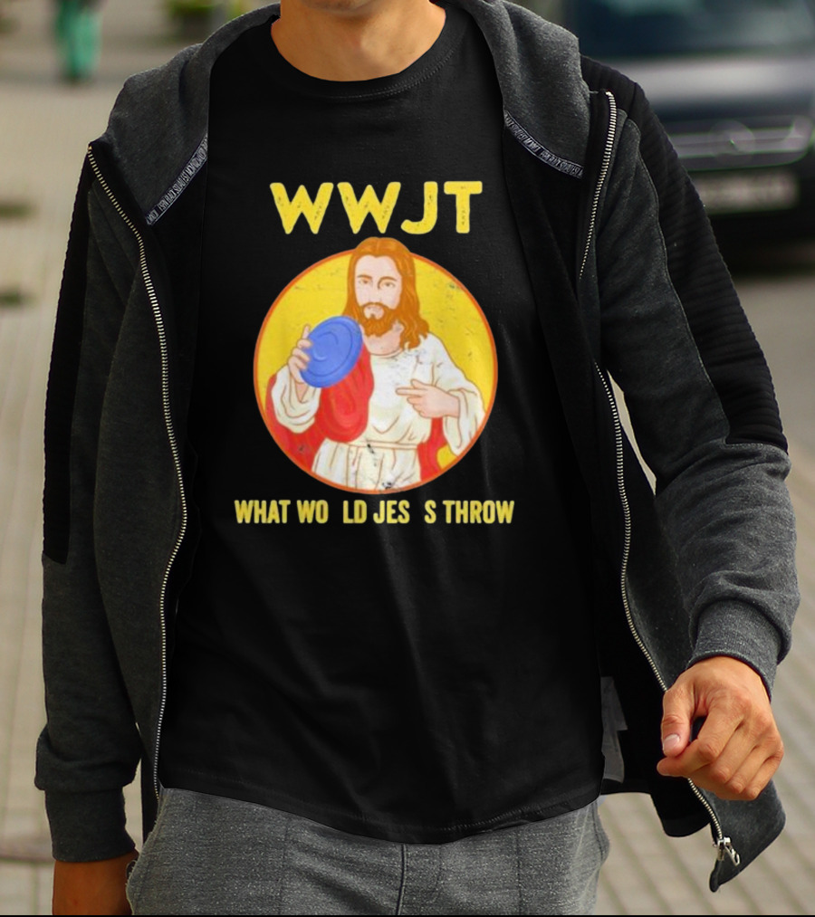 WWJT What Would Jesus Throw Frisbee Golf T-Shirt