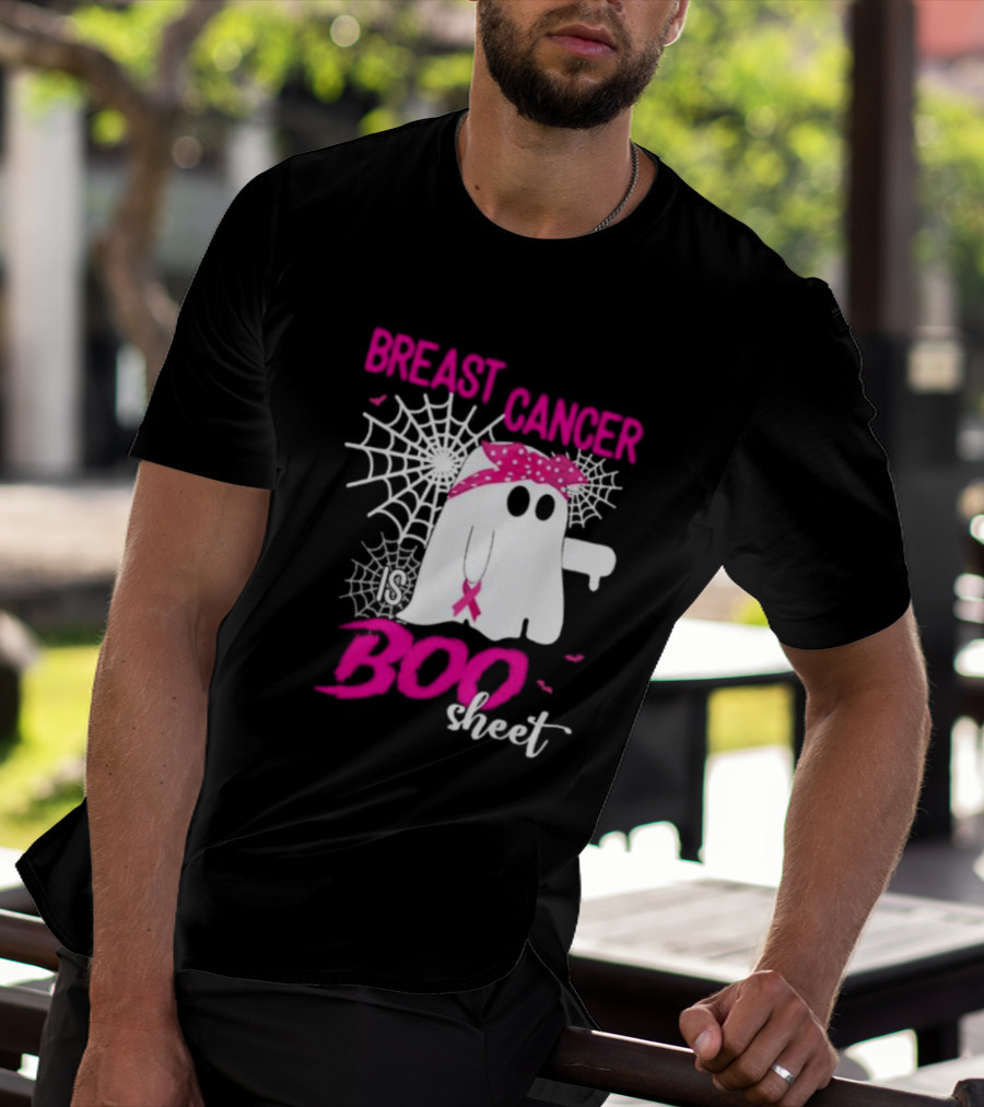 Breast Cancer Is Boo Sheet Halloween Ghost With Pink Ribbon And Spider Webs T-Shirt