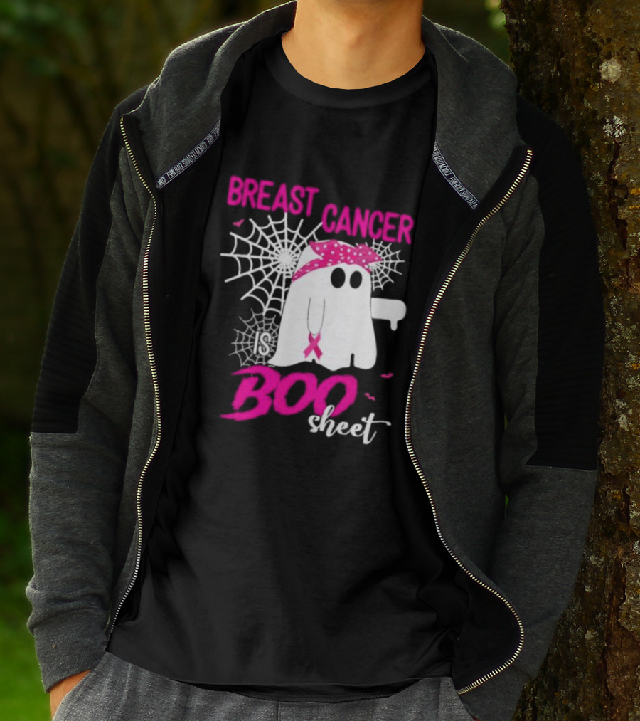 Breast Cancer Is Boo Sheet Halloween Ghost With Pink Ribbon And Spider Webs T-Shirt