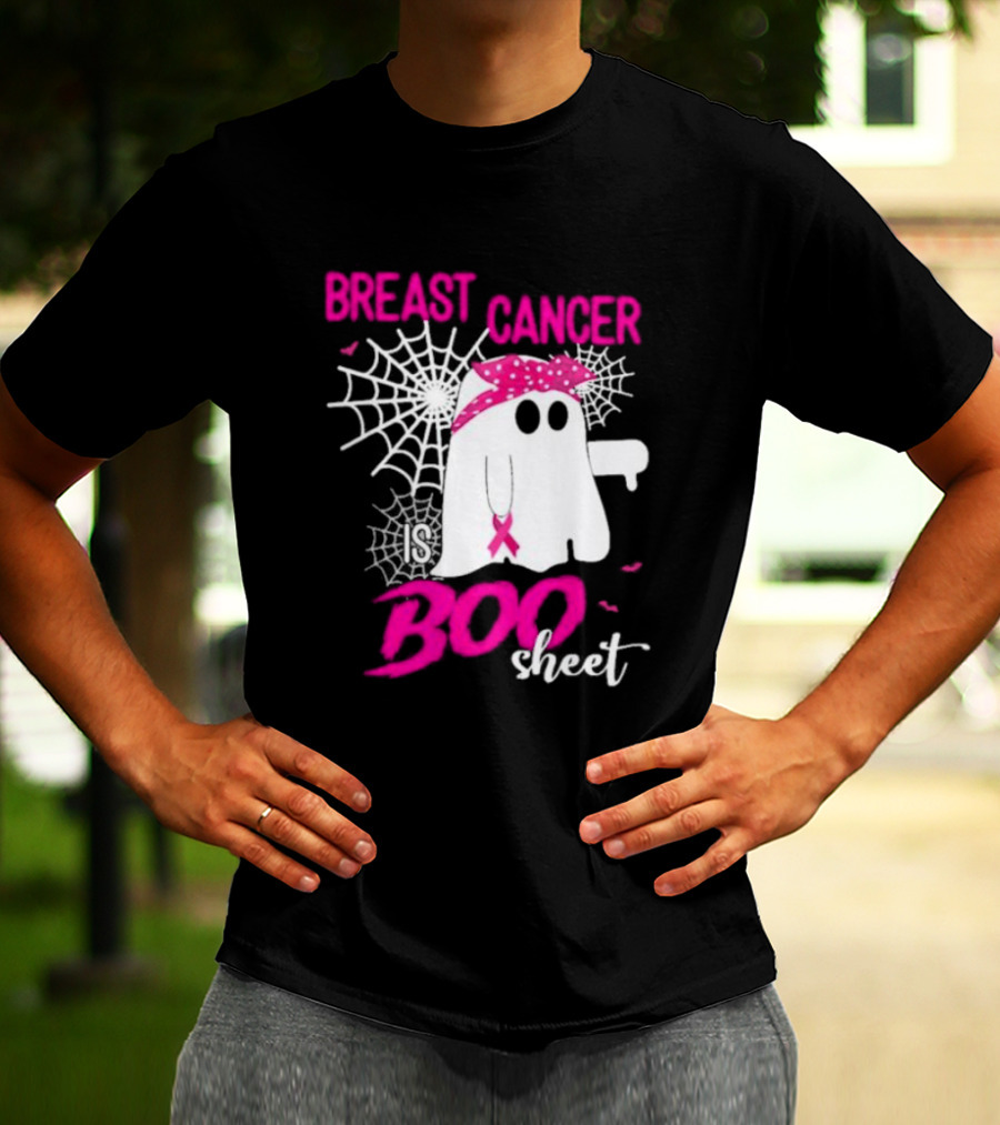 Breast Cancer Is Boo Sheet Halloween Ghost With Pink Ribbon And Spider Webs T-Shirt