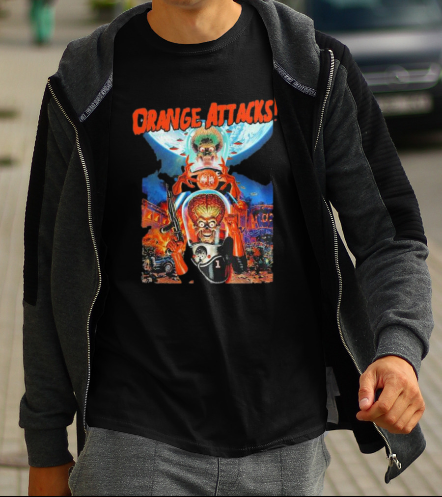 Orange Attacks Mars Invaders Fiery Chaos Extraterrestrial Onslaught T-Shirt