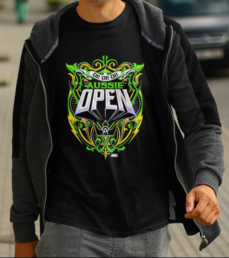 Aussie Open Oi Oi Oi AEW Wrestling Emblem Green And Gold T-Shirt