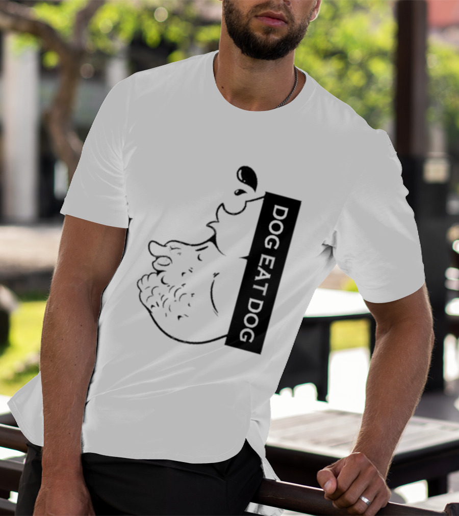 Slosh Dog Eat Dog Vertical Text Graphic With Cartoon Style Dog Outline T-Shirt