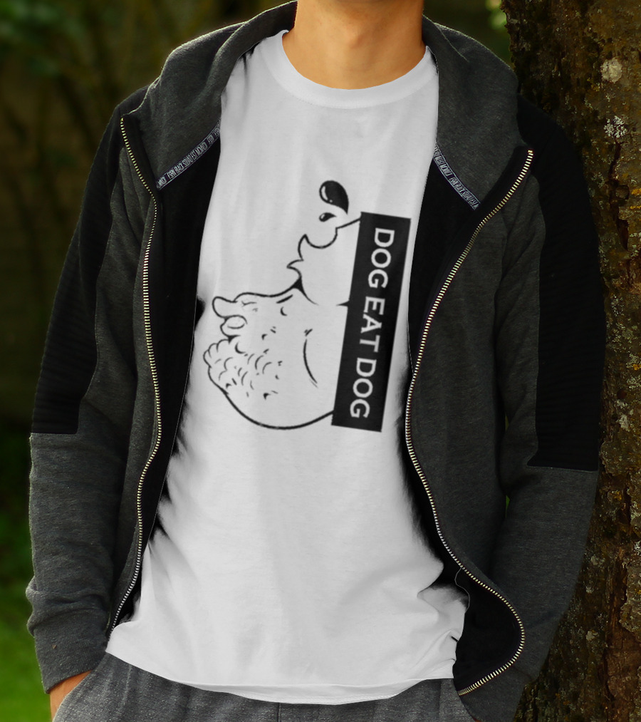 Slosh Dog Eat Dog Vertical Text Graphic With Cartoon Style Dog Outline T-Shirt