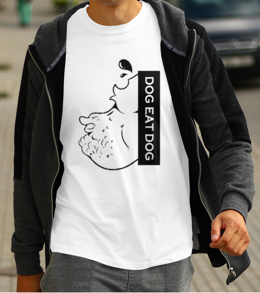 Slosh Dog Eat Dog Vertical Text Graphic With Cartoon Style Dog Outline T-Shirt