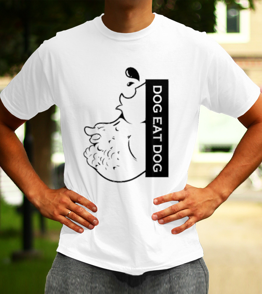 Slosh Dog Eat Dog Vertical Text Graphic With Cartoon Style Dog Outline T-Shirt