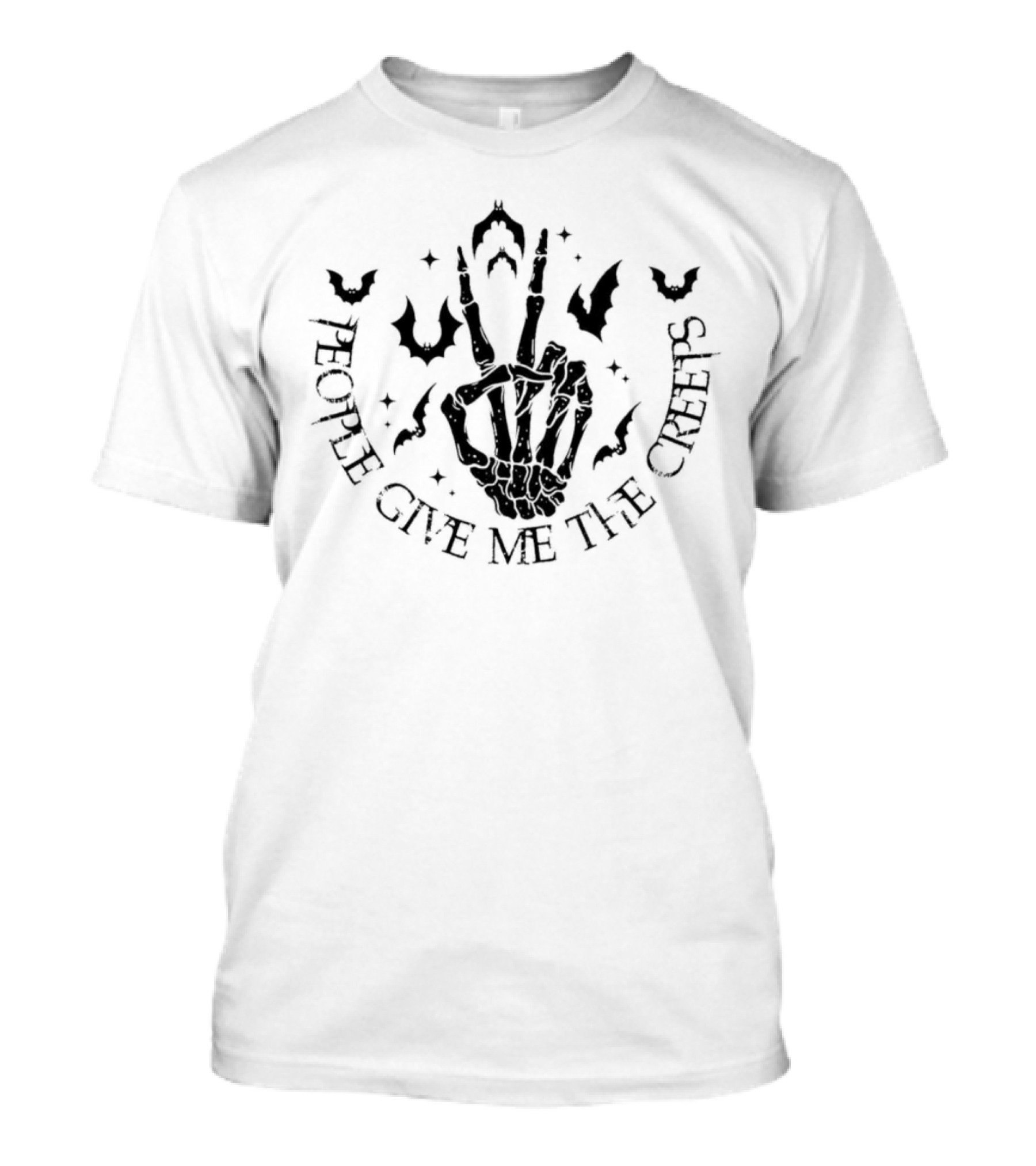 People Give Me The Creeps Skeleton Hand With Bats And Spooky Stars T-Shirt