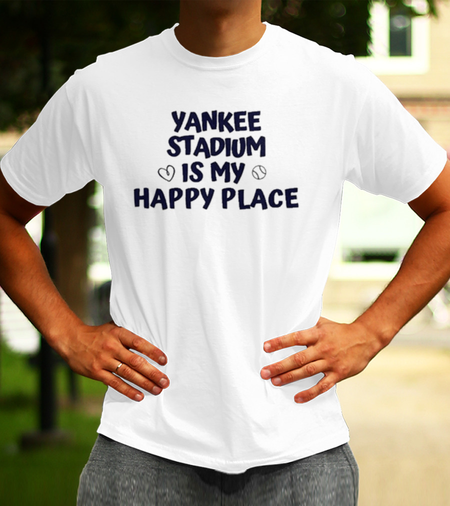 Yankee Stadium Is My Happy Place With Heart And Baseball Icons T-Shirt