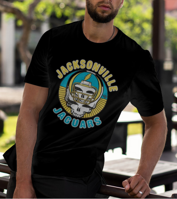 Jacksonville Jaguars Grateful Dead Skull Lightning Bolt Helmet Collaboration T-Shirt