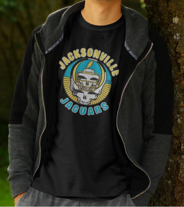Jacksonville Jaguars Grateful Dead Skull Lightning Bolt Helmet Collaboration T-Shirt