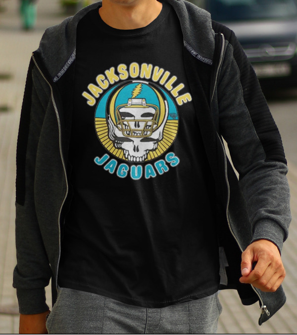 Jacksonville Jaguars Grateful Dead Skull Lightning Bolt Helmet Collaboration T-Shirt
