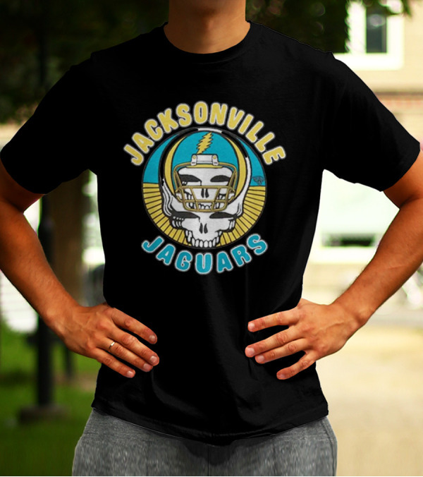 Jacksonville Jaguars Grateful Dead Skull Lightning Bolt Helmet Collaboration T-Shirt