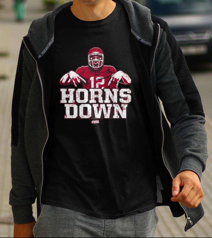 Horns Down 12 Oklahoma College Fans Football Player Gesture T-Shirt