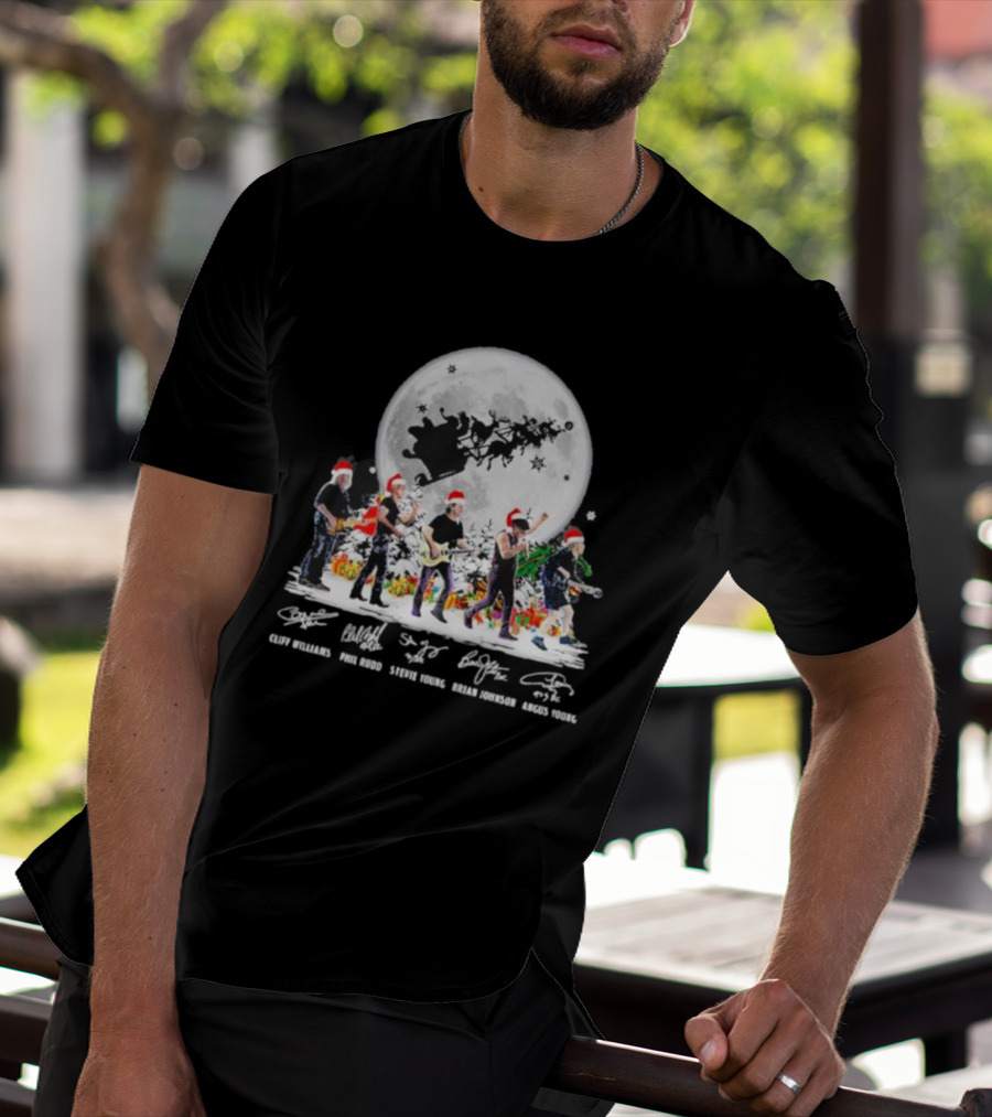 Santa AC DC Abbey Road Merry Christmas Cliff Williams Phil Rudd Stevie Young Brian Johnson Angus Young T-Shirt