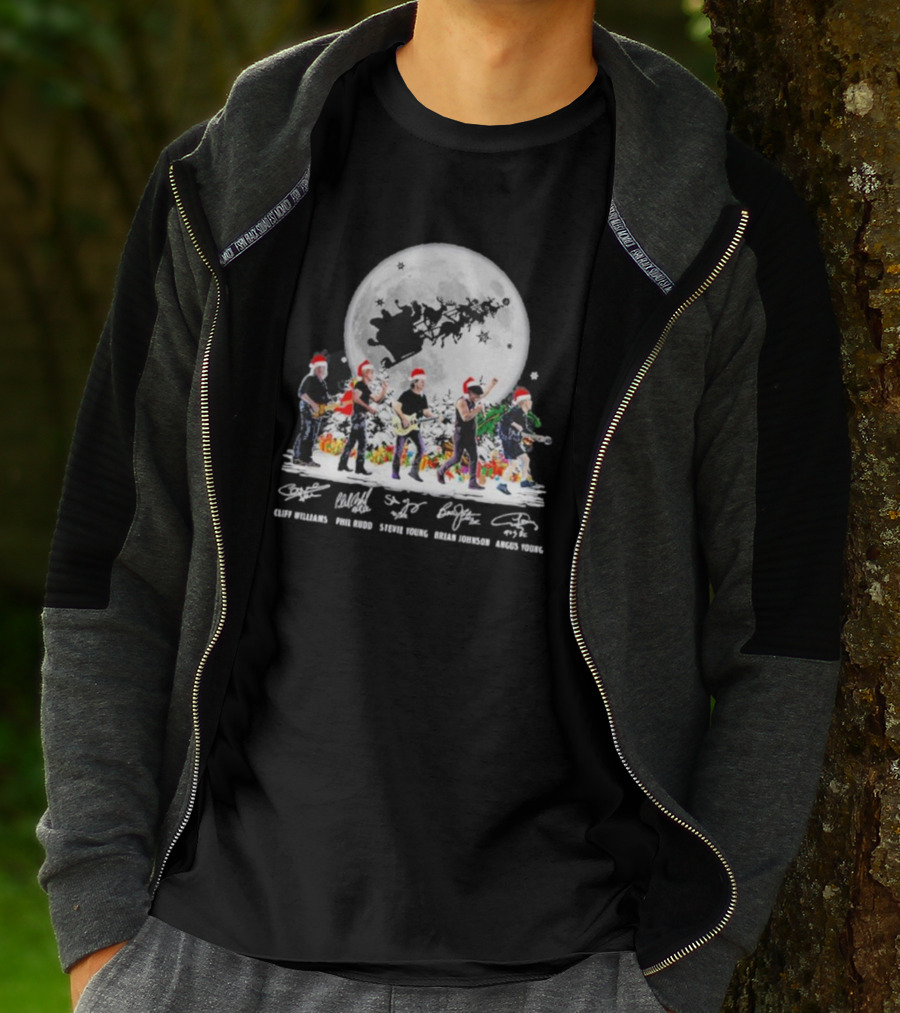 Santa AC DC Abbey Road Merry Christmas Cliff Williams Phil Rudd Stevie Young Brian Johnson Angus Young T-Shirt