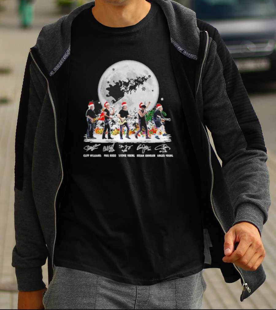 Santa AC DC Abbey Road Merry Christmas Cliff Williams Phil Rudd Stevie Young Brian Johnson Angus Young T-Shirt