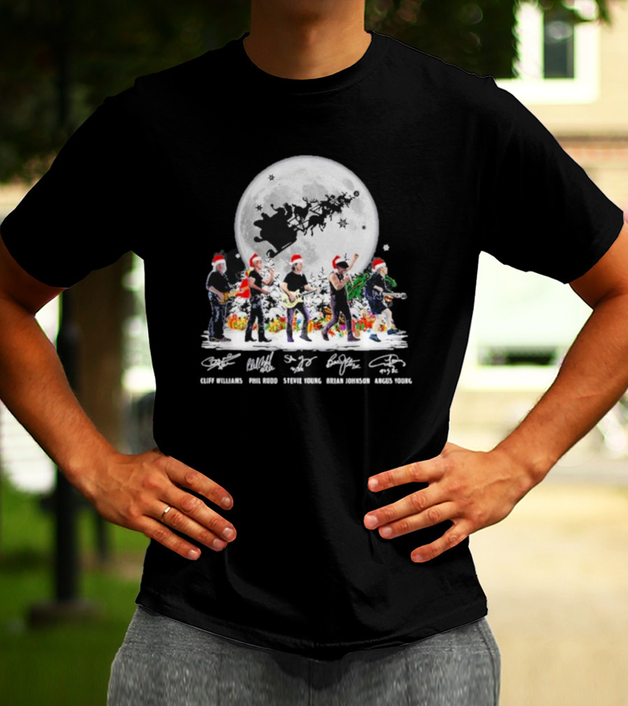 Santa AC DC Abbey Road Merry Christmas Cliff Williams Phil Rudd Stevie Young Brian Johnson Angus Young T-Shirt