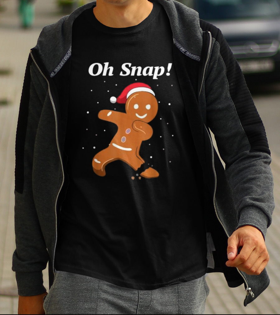 Oh Snap Gingerbread Merry Christmas Cookie Santa Hat T-Shirt
