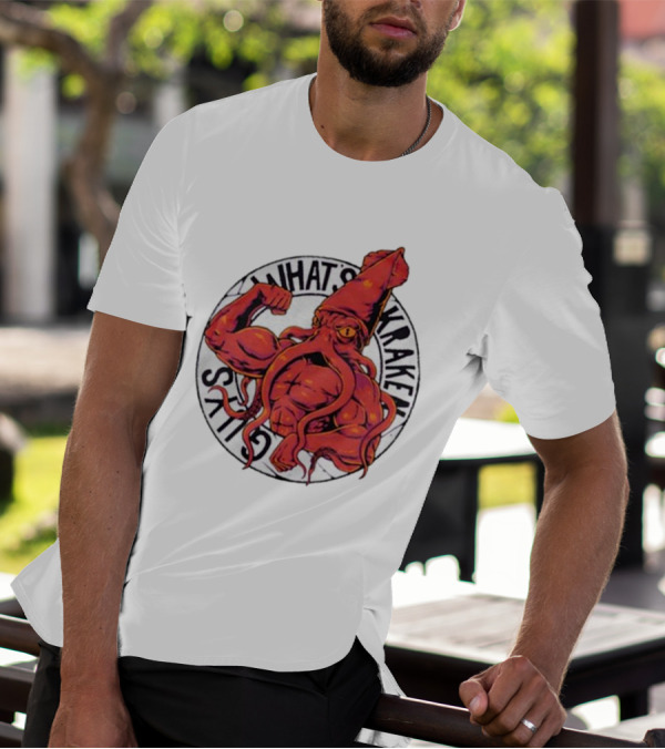 What’s Kraken Guys Sea Muscular Squid Circle T-Shirt