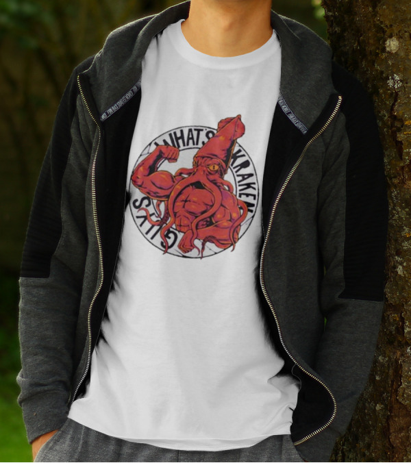 What’s Kraken Guys Sea Muscular Squid Circle T-Shirt