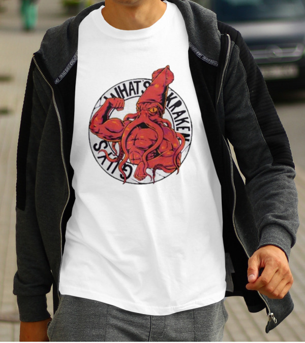 What’s Kraken Guys Sea Muscular Squid Circle T-Shirt