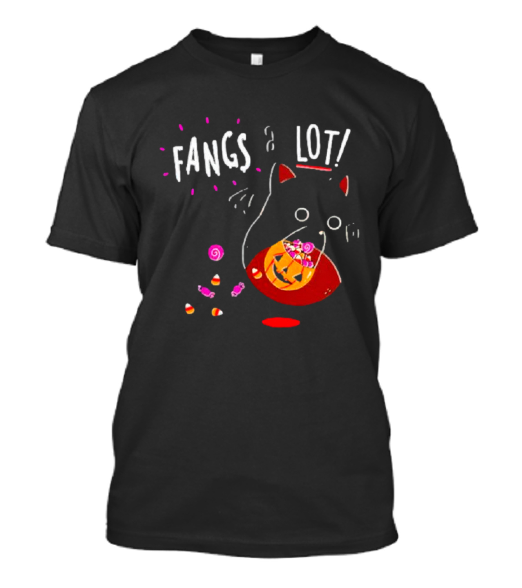 Ghost Cat Fangs A Lot Trick Or Treat Halloween Candy T-Shirt
