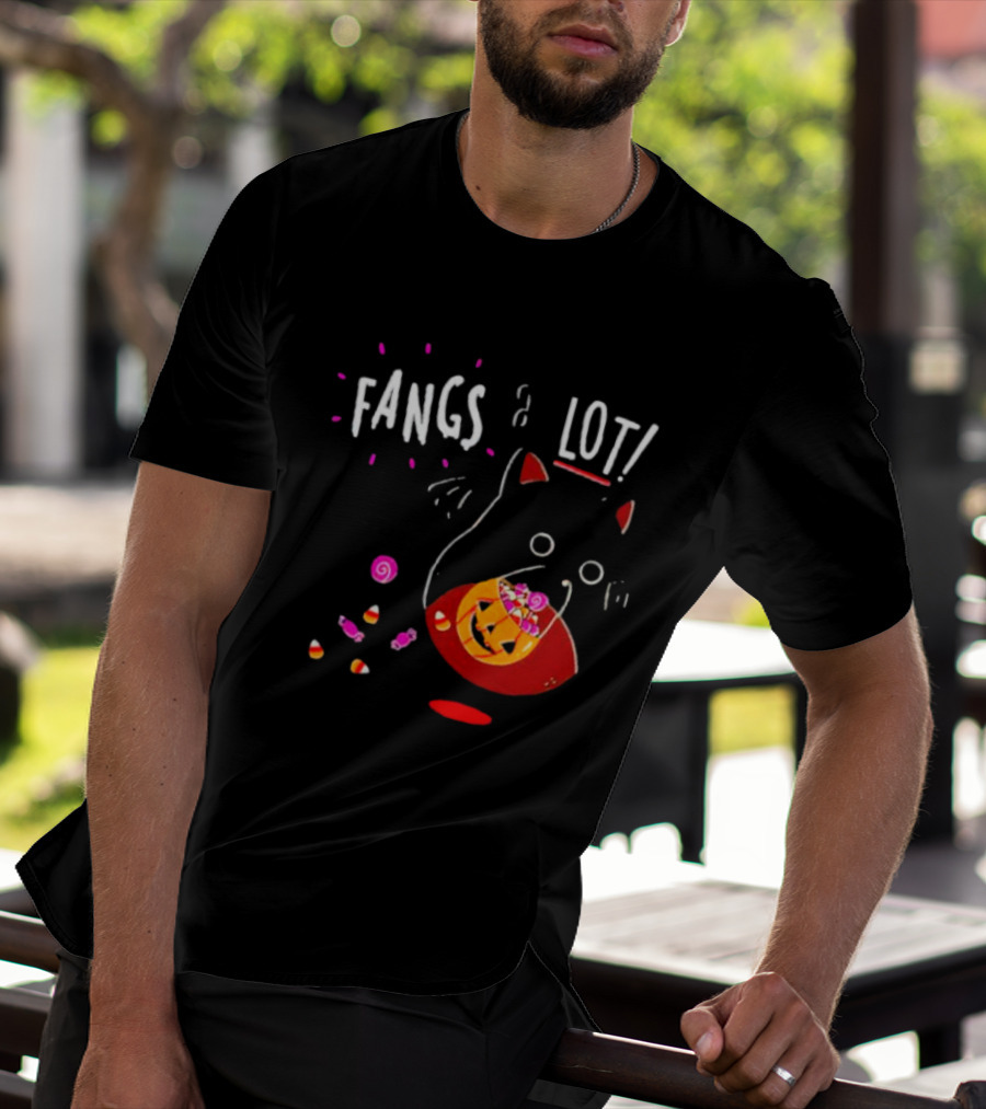 Ghost Cat Fangs A Lot Trick Or Treat Halloween Candy T-Shirt