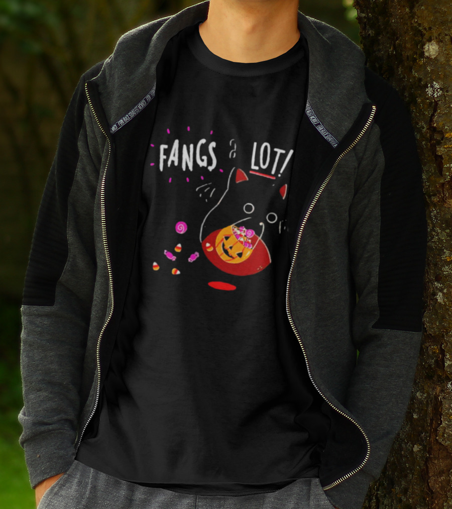 Ghost Cat Fangs A Lot Trick Or Treat Halloween Candy T-Shirt