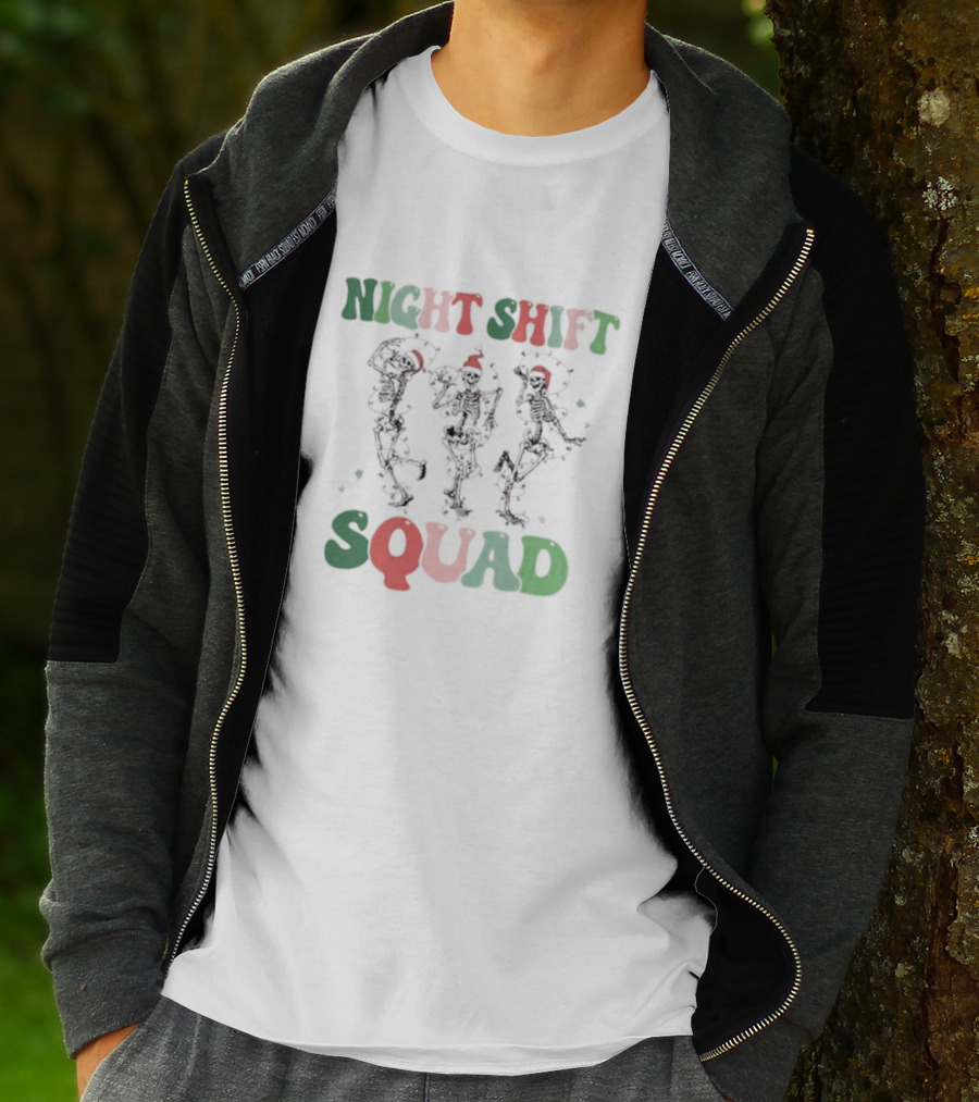 Night Shift Squad Christmas Dancing Skeletons T-Shirt