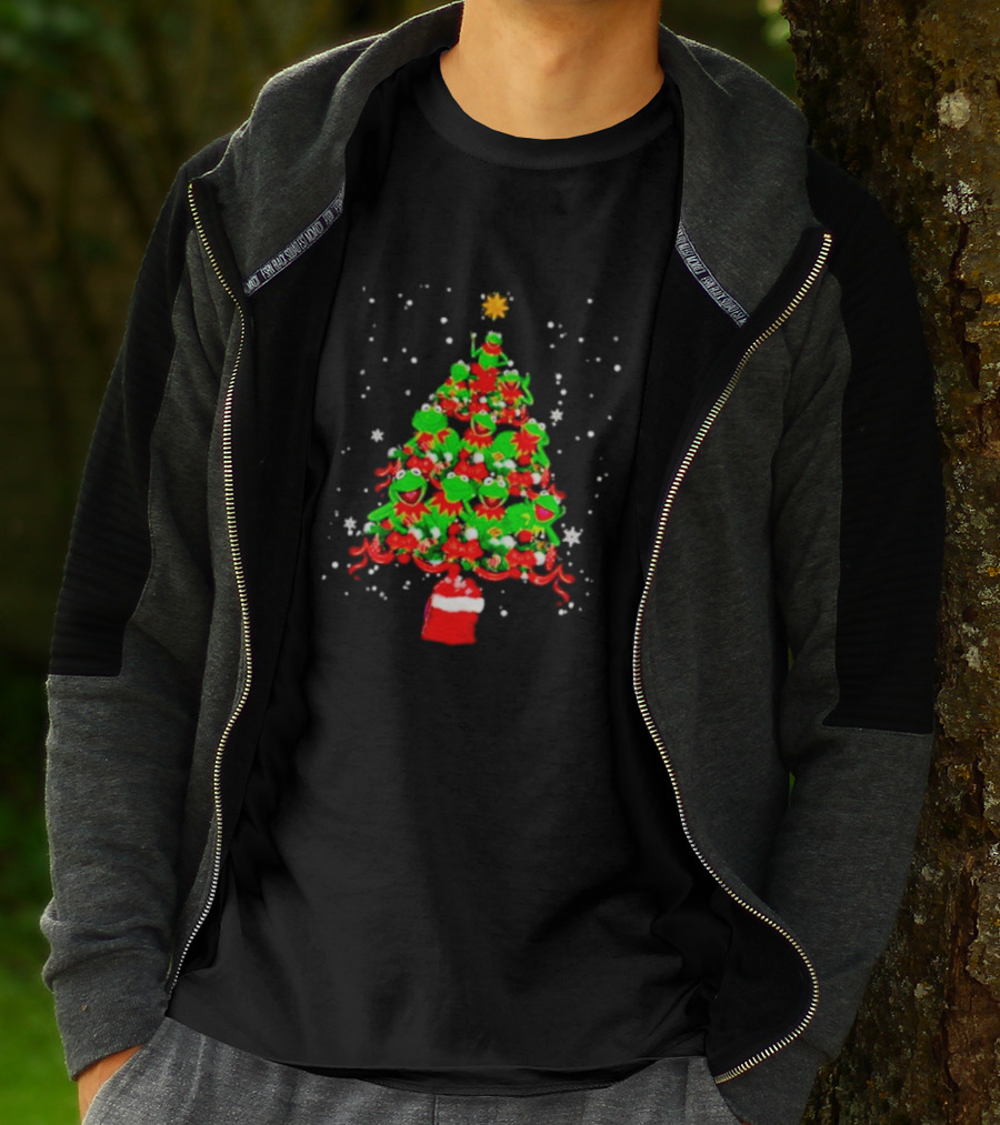 Frogs Merry Christmas Tree Star Topper Bright Red Ornaments T-Shirt