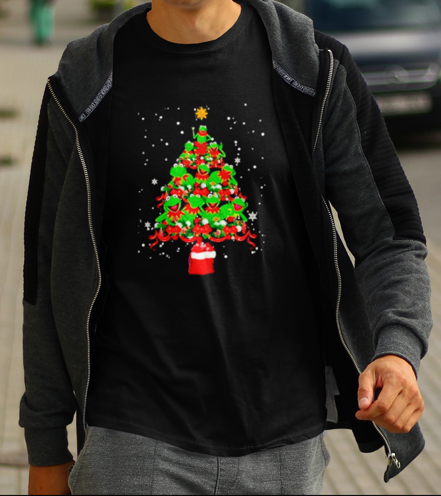 Frogs Merry Christmas Tree Star Topper Bright Red Ornaments T-Shirt
