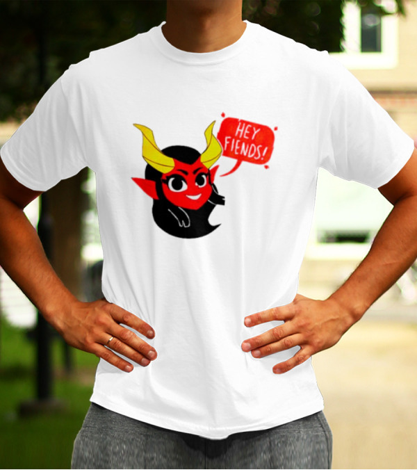 Ginnydi Hey Fiends Demon Cartoon Character With Red Face Yellow Horns And Black Hair T-Shirt