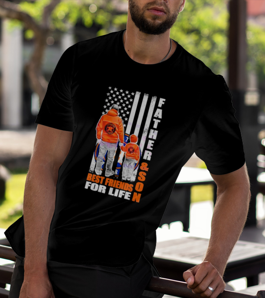 Houston Astros Father Son Best Friends For Life USA Flag T-Shirt