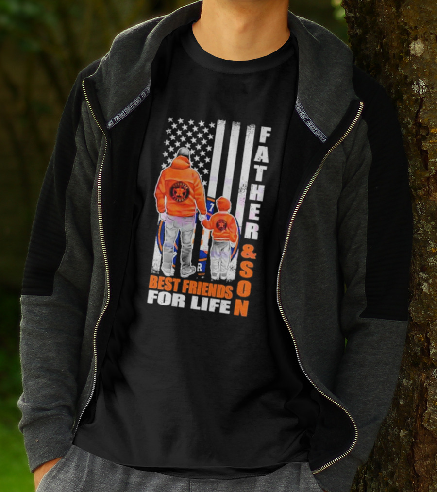 Houston Astros Father Son Best Friends For Life USA Flag T-Shirt