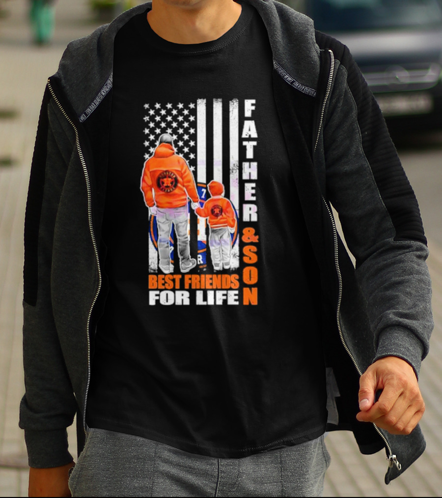 Houston Astros Father Son Best Friends For Life USA Flag T-Shirt