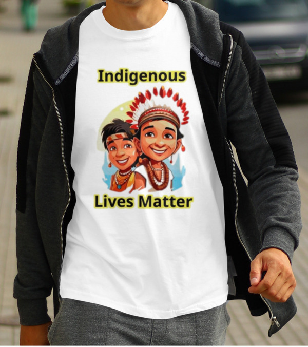 Indigenous Lives Matter Smiling Children Wearing Traditional Headdress T-Shirt
