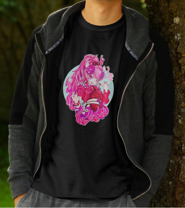 Invasion Club Ironmouse Pink Anime Character Art Collaboration T-Shirt