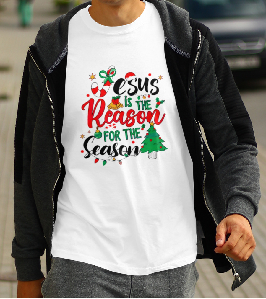 Jesus Is The Reason For The Season Christmas Tree And Candy Cane T-Shirt
