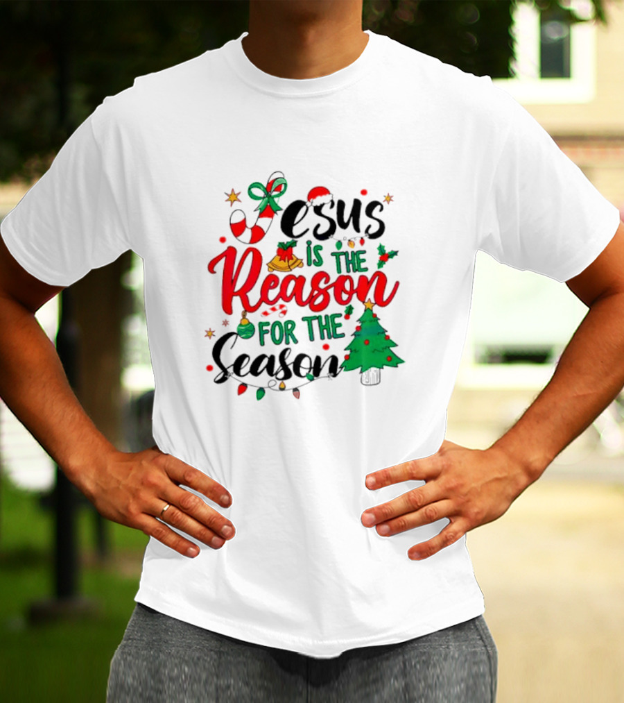 Jesus Is The Reason For The Season Christmas Tree And Candy Cane T-Shirt