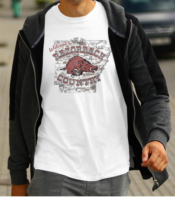 Welcome To Arkansas Razorback Country Map T-Shirt