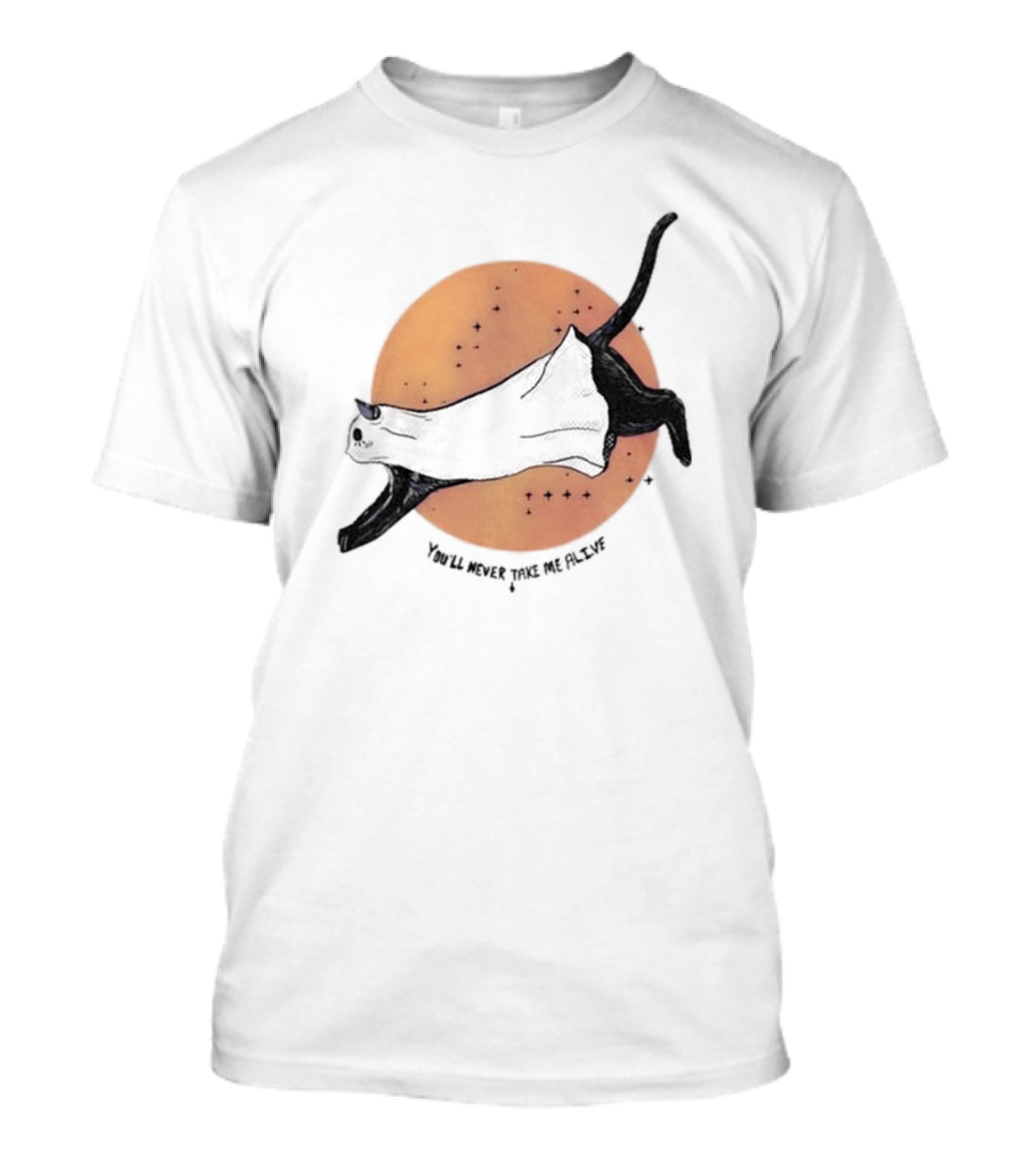 You'Ll Never Take Me Alive Black Cat Halloween Moon Escape T-Shirt
