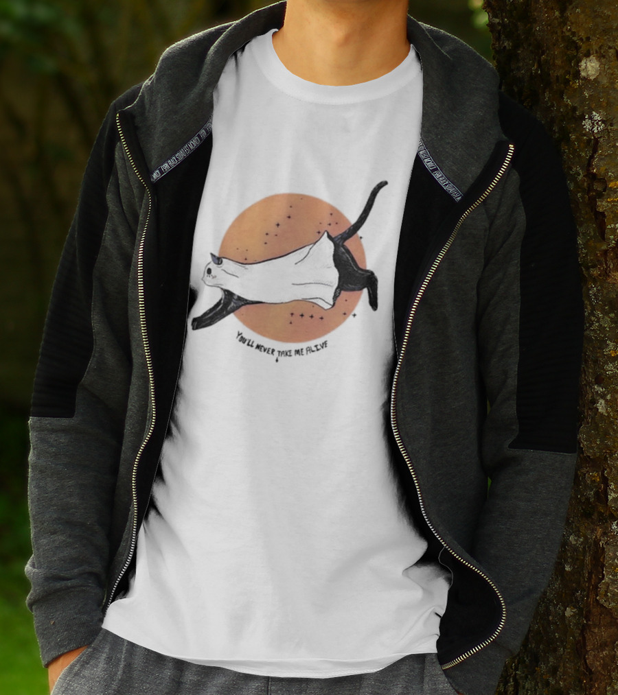 You'Ll Never Take Me Alive Black Cat Halloween Moon Escape T-Shirt